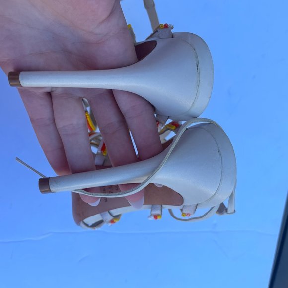 Schutz Meera Strappy Sandals Ankle Strap Tri-color Beaded High Stiletto Heels - Picture 8 of 10